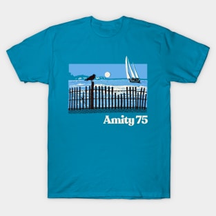 Amity 1975 - The Summer Of Jaws - Vintage Style Souvenir Design T-Shirt